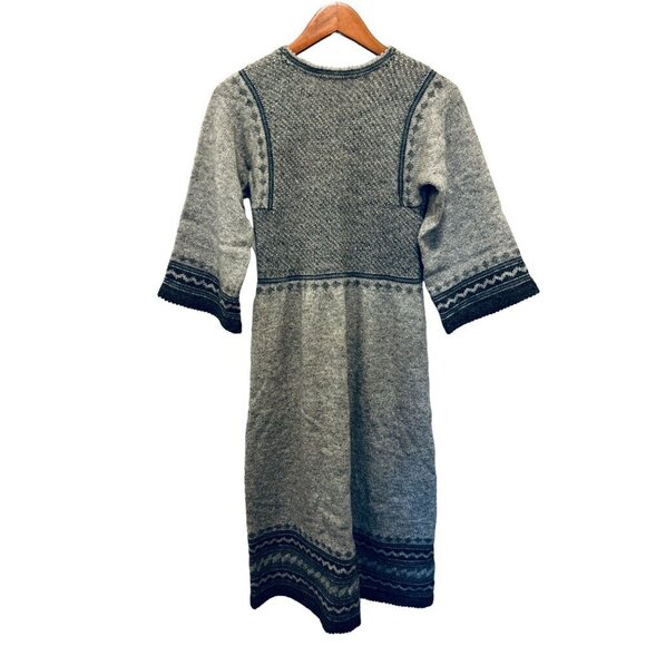 Handmade Knitted A-Line Dress Wool 3/4 Sleeves Gray Color-block Size Small - Picture 8 of 9